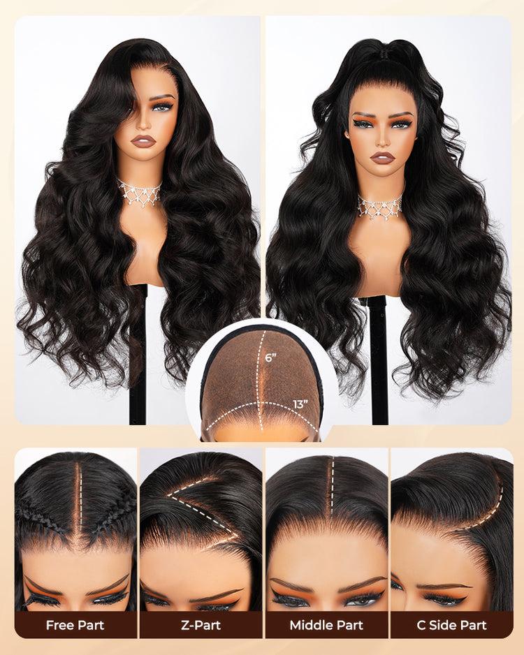 Arabella Hair Glueless 13x6 Ear to Ear Body Wave/Straight 220% 15A Raw Human Hair Wig Natural Black Easy Wear Pre-Cut Lace Wavy Wigs Unprocessed Virgin Hair