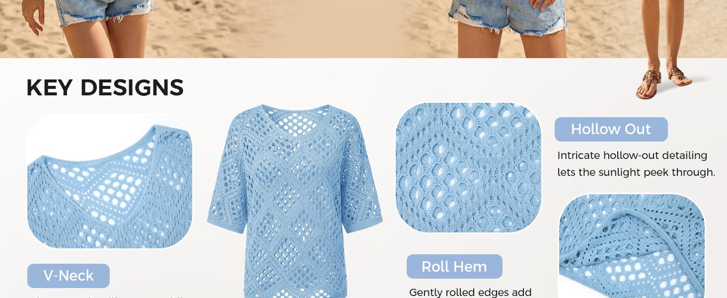 Fisoew Women's Bohemian-Inspired Beige Crochet Top with V-Neck #Springtok #TikTokShopJumpstartSale Casual Chic