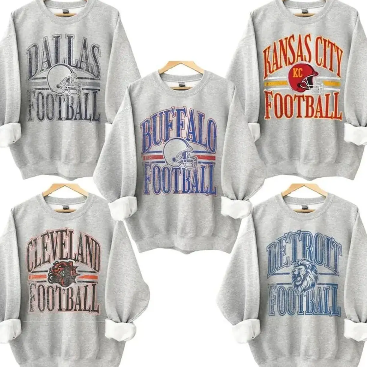 Vintage All Team Football Sweatshirt, Ash Grey Game Day Crewneck, Hometown Football Throwback Pullover, Unisex Gift for Football Fans LQO