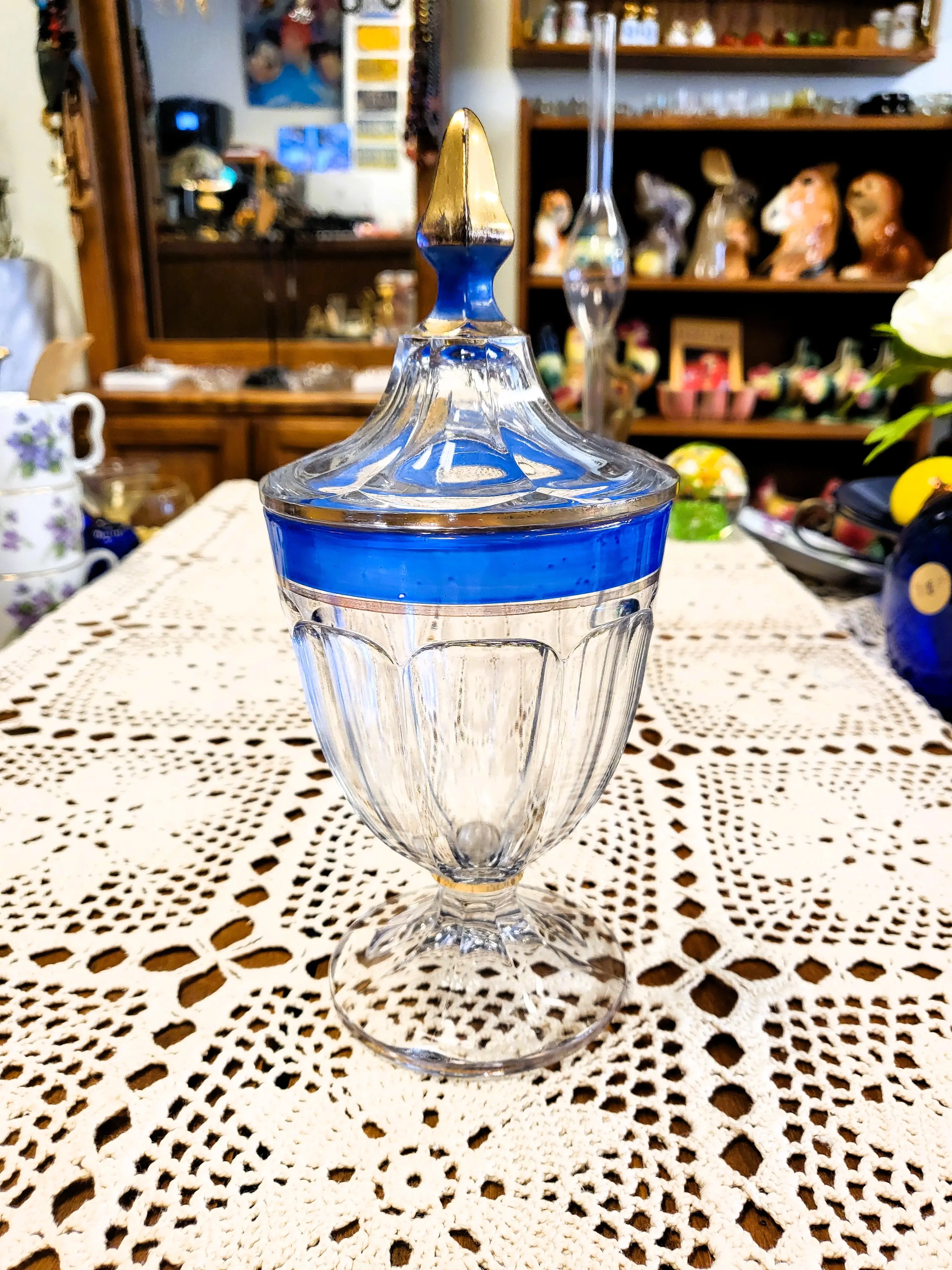 Antique Heisey #465 Glass Lidded Canister, Home Organizer Candy Apothecary Jar