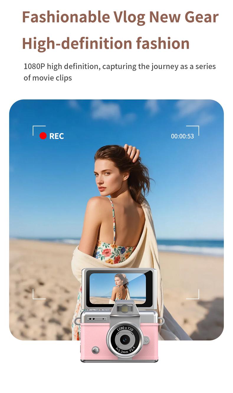 Mini Keychain Digital Camera – Pocket-Size Camera 1080P HD with 1MP Lens, Flash & 0.96" Screen, 32G Card & Charging Cable Included, Retro Vlog Camera for Travel, Concerts, Kids & Instant Party, Sparkling Rose Gold