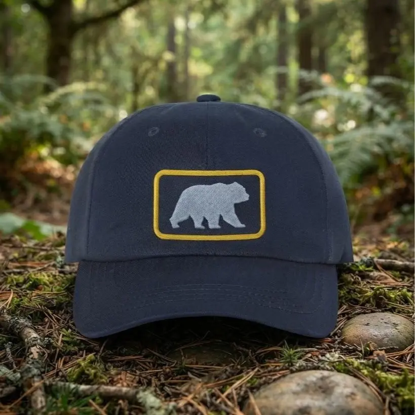 Grizzly Bear Embroidered Dad Hat, Vintage Washed Cotton Baseball Cap, Outdoor Wildlife Hiking Hat