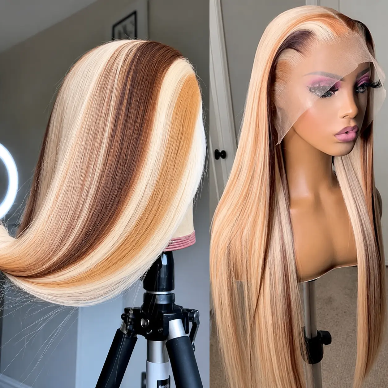 YESWIGS 13x4 Highlight Ombre Wig Honey Blonde Human Hair Lace Frontal Wig 27/613 Straight HD Lace Front Human Hair Wigs Pre Plucked Human Hair Lace Front Wigs For Black Women Colored Human Hair Wigs Glueless Lace Front Wigs Human Hair HD Lace Frontal Wig