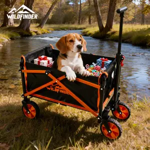 【New Arrival】WildFinder Collapsible Wagon with Wheels, 330lbs Weight Capacity Foldable Beach Wagon with Flexible Handle Portable Utility Wagon Cart for Outdoor, Grocery, Garden, Camping