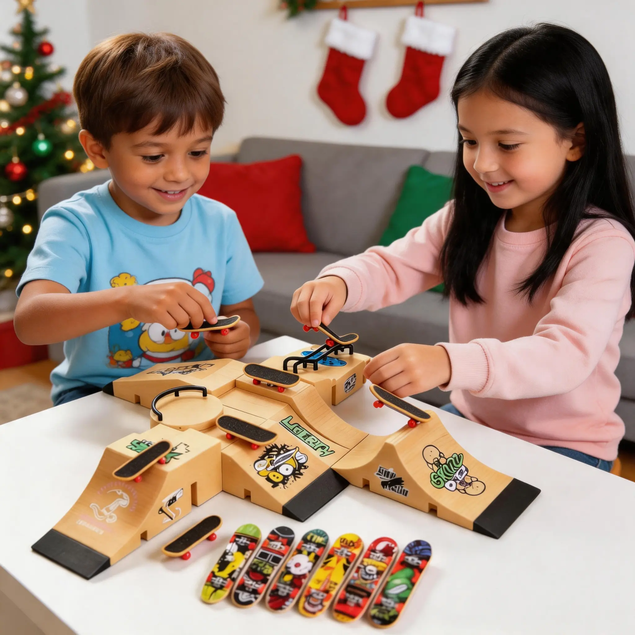 Kid's Mini Fingerboard Skate Park Kit,Finger Skateboard Complete Set,kids toys,board games,Creative Thumb Skateboard, Professional Bearings,Unique Gift,Stress Relief Fidgets,Stress Relief Fidgeting,Durable,Wooden Fidget Boards,2-4 player family