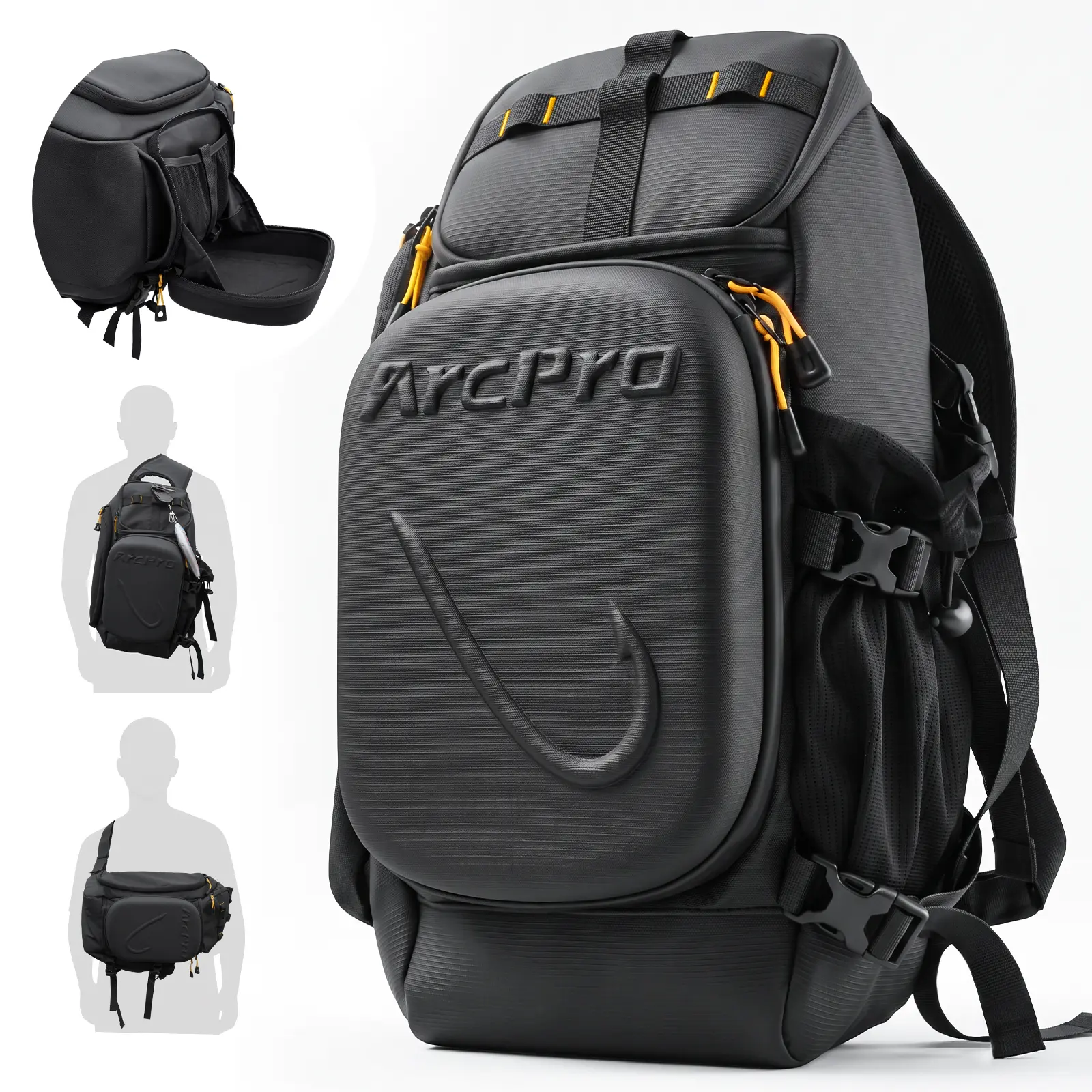 ArcPro EVA Hardshell Fishing Sling Pack with Foldable Work Station, Water-Resistant Tackle Bag Holds 2 x 3600 Trays, Side Opening Crossbody Bag for Saltwater & Freshwater Fishing