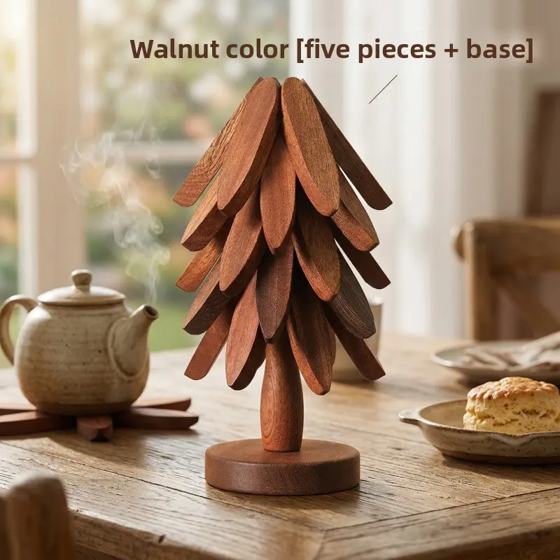 Natural Wooden Placemat Set Tree-Shaped Tray Collection Tree-Shaped Coasters Foldable Heat-Resistant Mats 5 Wooden Trays + 1 Stand Ideal for Pots, Plates, Teapots, and Countertops Home Kitchen & Dining Decor Coasters shoe rack organizer bathroom organizer