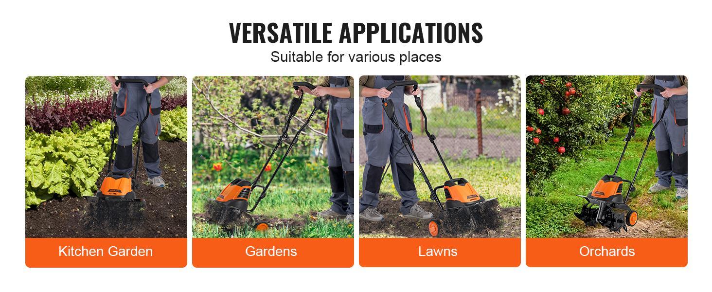 VEVOR 10/12 Amp Electric Tiller,  Corded Electric Tiller/Cultivator, Steel Mn Tines, Rototiller for Garden Lawn Soil Digging