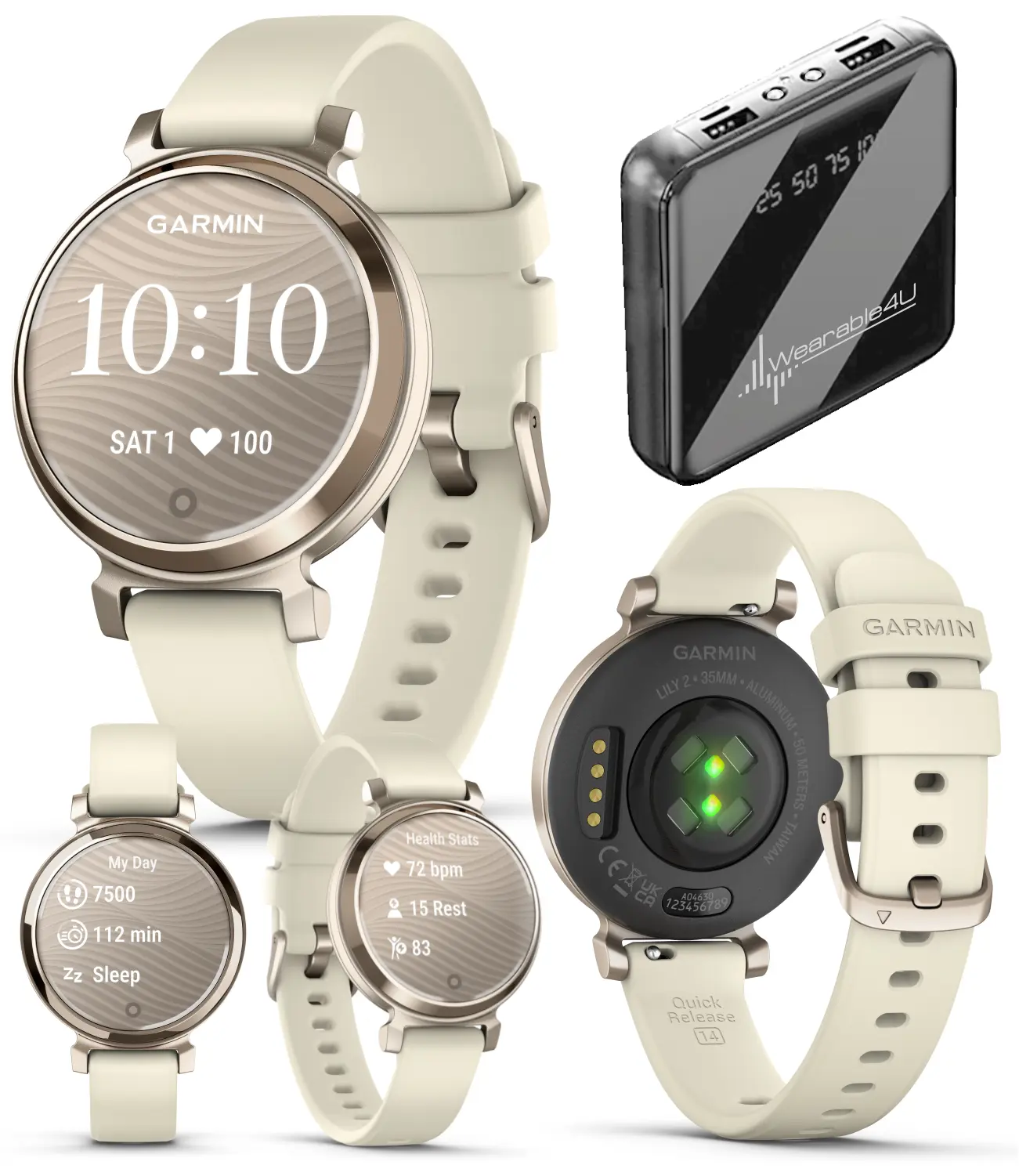 Garmin Lily 2 Women's Small Stylish Wearable GPS Wristwatch - Fitness & Running Tracker, Silicone Compatible, Up to 5 Days Battery Life, Health & Wellness Monitoring, Smart Watch, Touchscreen, Calendar, Devices