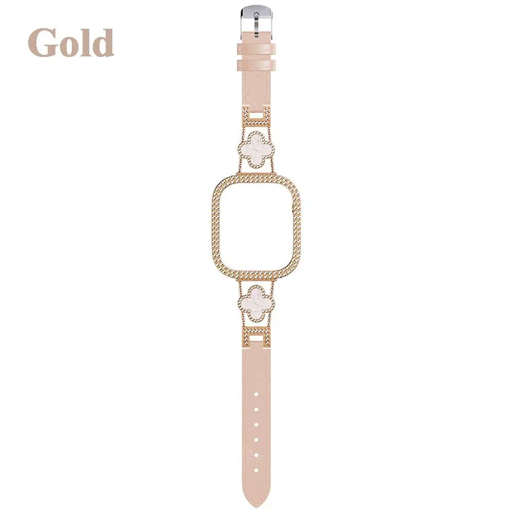Jewelry Watch Band Set - Lucky Clover Edition - Diamond Case & Leather Strap Replacement for Women