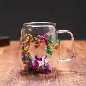 Double Walled Flower Mug - ClearView 12oz Glass Cup— Durable Everyday Drinkware for Hot & Cold Beverages