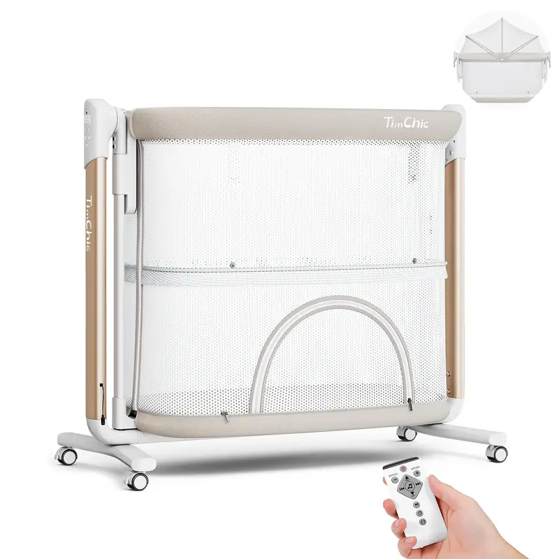 TIMCHIC 3-in-1 Auto Rocking Bassinet – Electric Bedside Crib, Adjustable Heights, On Wheels – Keeps Baby Calm & Close (0-12 Months)