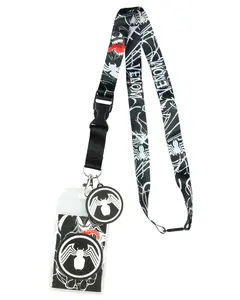 Marvel Venom Lanyard ID Badge Holder With 2" Character Logo Rubber Charm And Collectible Sticker