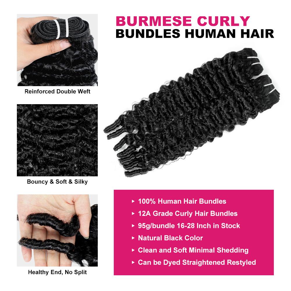 Burmese Curly Hair Bundles Quick Weave Extensions Human Hair Weave Bundles For Black Women Spiral Curly End Deep Wave Human Hair Extensions #TiktokShopSpringGlowUp
