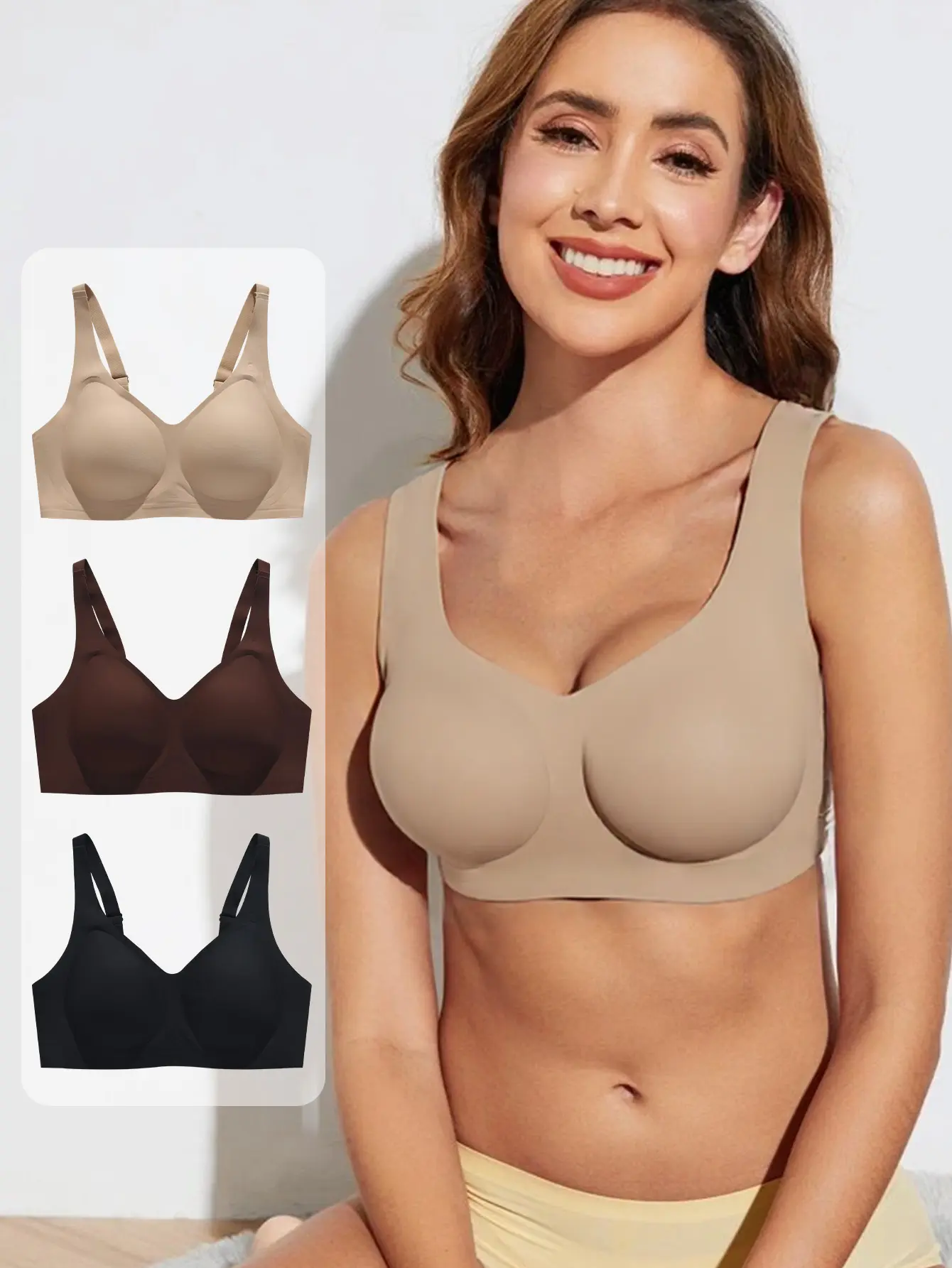 Hotcom Plus Size Solid Wireless Push Up Bra Comfortable Breathable Bralettes for Daily Wear Women's Underwear for All Seasons - Womenswear, Everyday summerwins