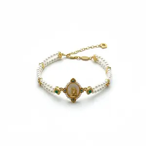 Vintage "Old Money" 18k gold plated Pearl  fashion Bracelet | Elegant Cameo Charm | Coquette Aesthetic