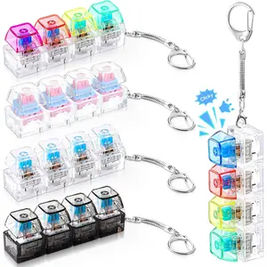 Light Up Keyboard Fidget Toy for ADHD, 4-in-1 Decompression Button Keychain, Stress-Relief Finger Clicker Sensory Toy in Transparent for Autism