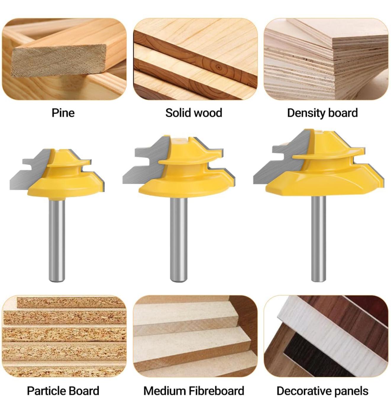 45° Lock Miter Router Bit – Woodworking Corner Joint Cutter for Router Table, Great for Cabinets, Drawers, Furniture, Picture Frames & DIY Wood Joinery