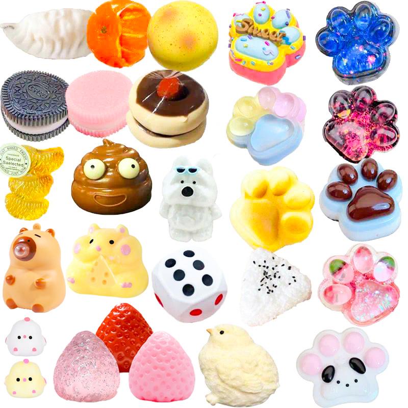 Squishy Toys Stress Relief Soft Squeeze Fidget Toy with Cute Cat Paw Simulated Food Animals Squishies Toy for Party Christmas Halloween Birthdays Ideal Gift