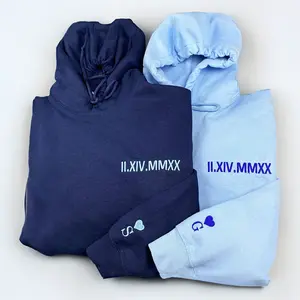 Custom Embroidered Roman Numeral Hoodie - Couples Gift - Personalized Gift Date Hoodie Initial on Sleeve - Engagements, 1st Anniversary gift