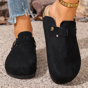 Women's Chic Buckle Detail Clogs Lightweight Suede Mules Indoor Outdoor Shoes for Travel and Work Springfresh