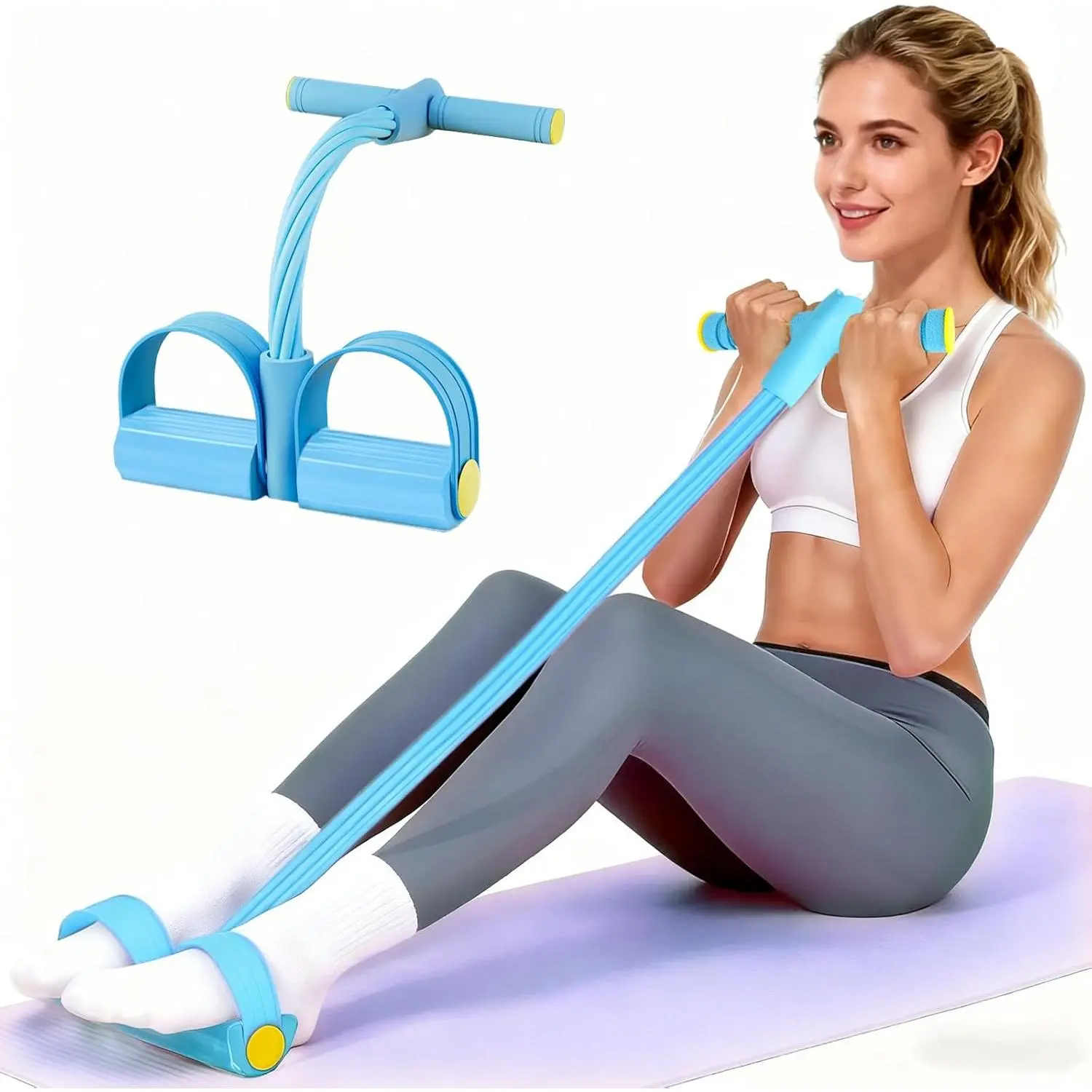 Pedal Resistance Bands with Handles, Upgrade 8-Tubes Manual Tension Training Pedal, Natural Rubber Foot Pedal Resistance Bands, Multifunction Fitness Bands