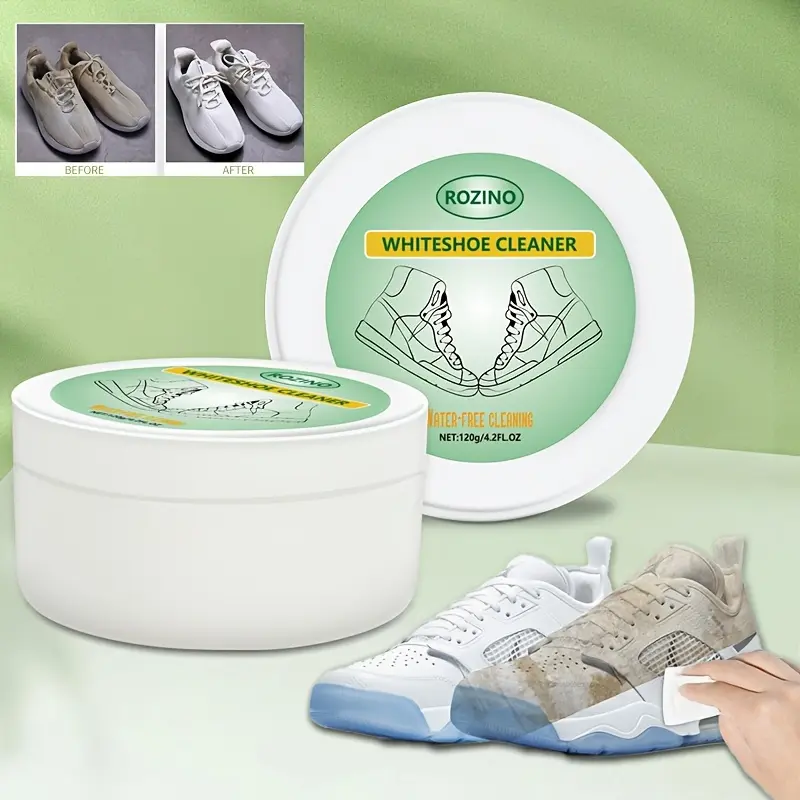 【Buy 1 Get 1 Free】ROZINO Waterless White Shoe Cleaning Paste 120g Stain Removal Whitening 2 in 1 Surfactant Powerful Cleansing Forms Anti Dust Protective Layer Suitable for All Shoe Types Sneakers Canvas Casual Shoes Easily Solves Cleaning Troubles