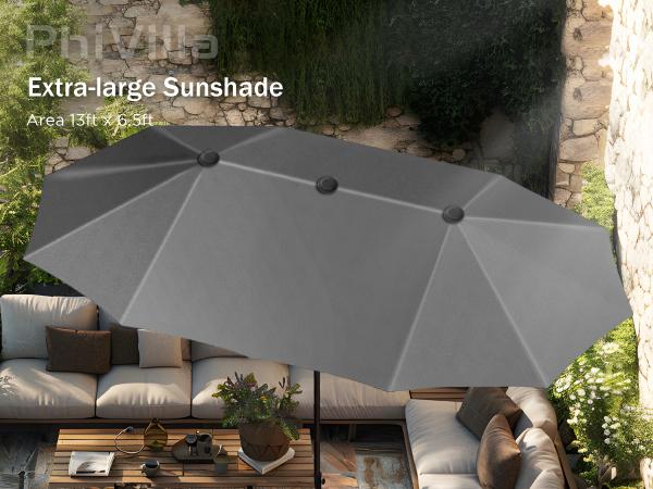 [2026 New] PHI VILLA 15ft Large Outdoor Double-Sided Rectangle Umbrella with Crank Handle, Waterproof, Alloy Steel, Assembly Required Furniture Patio