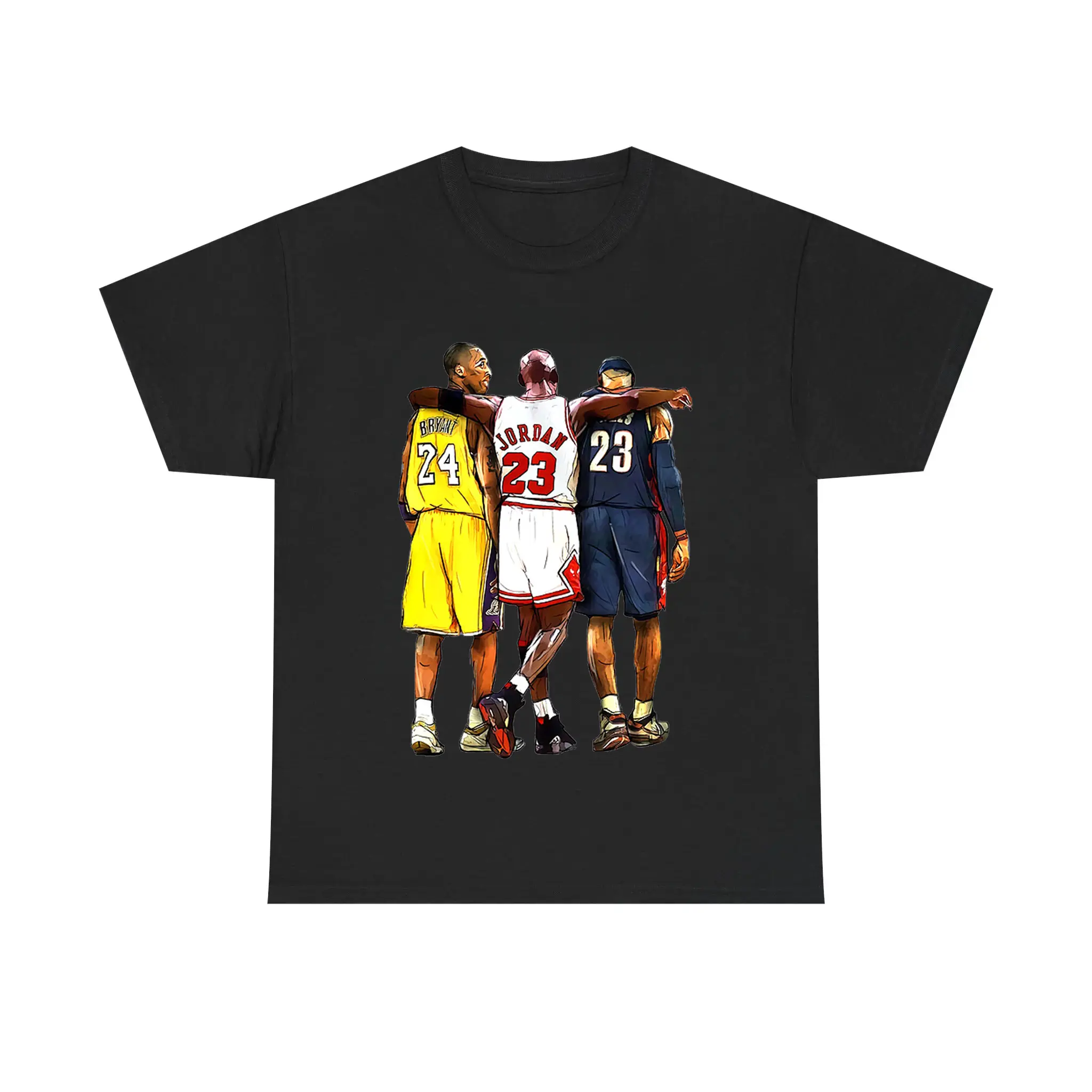 Illustrated Kobe Michael Bron Three Basketball GOAT Tribute Graphic T-Shirt Crewneck Cotton