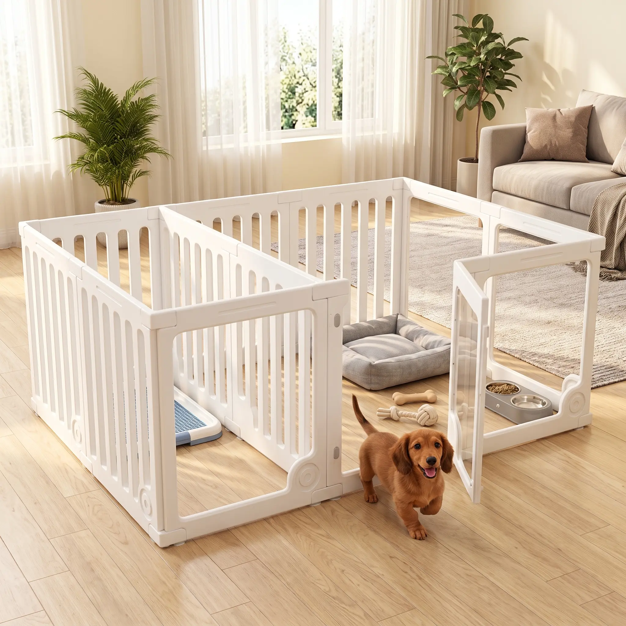 Super Category Transparent Pet Playpen,10/12-Panel 24" Tall Dog Fence with Door, 360° Wide View Anti-Anxiety Puppy Pen, Double Reinforcement Non-Slip Suction Cups, Tool-Free Assembly for Small Dogs Indoor Outdoor