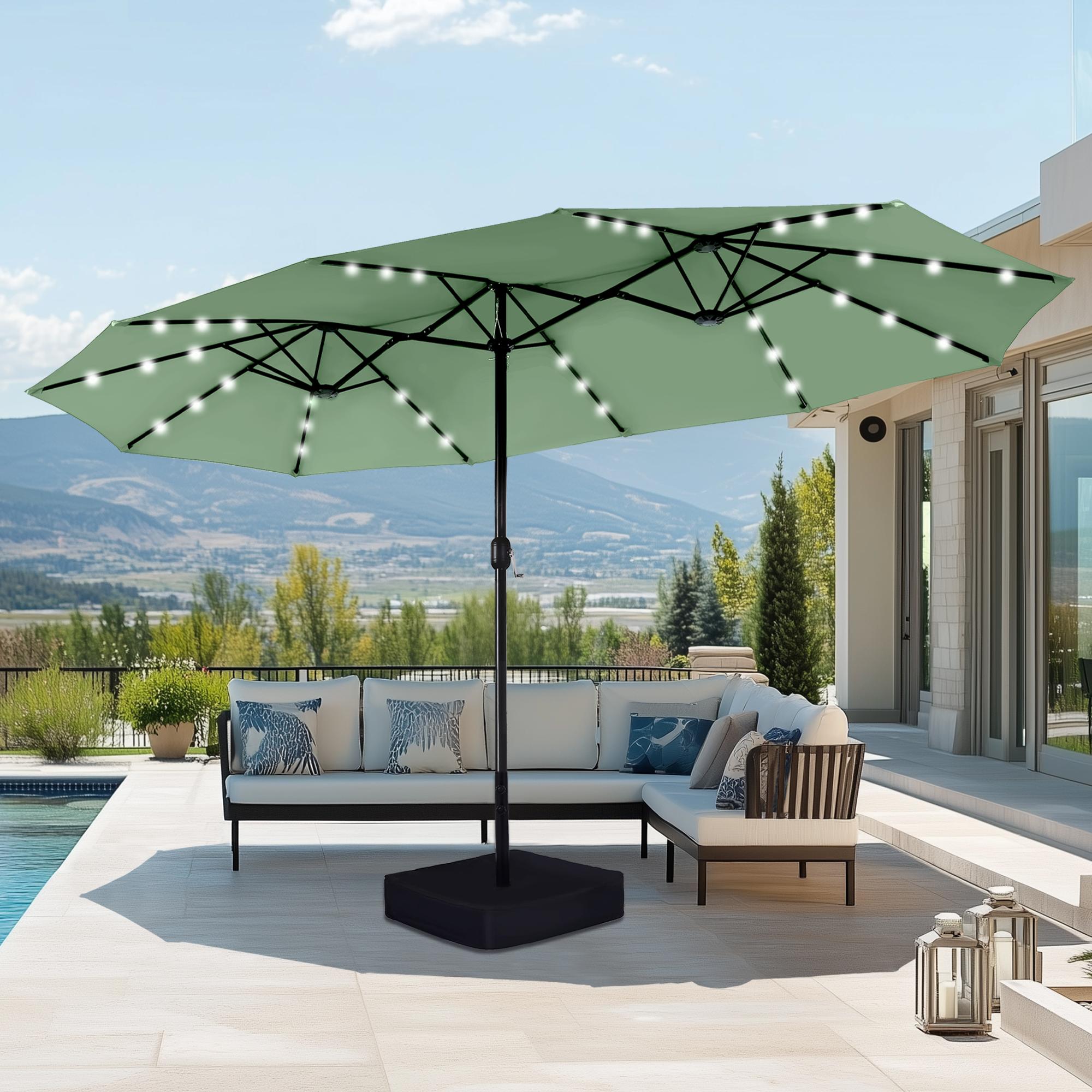 [SummerVibes] Phivilla Home 15ft Large Outdoor Patio Umbrella with Base – LED Light Option, Double-Sided, Crank Handle, Waterproof