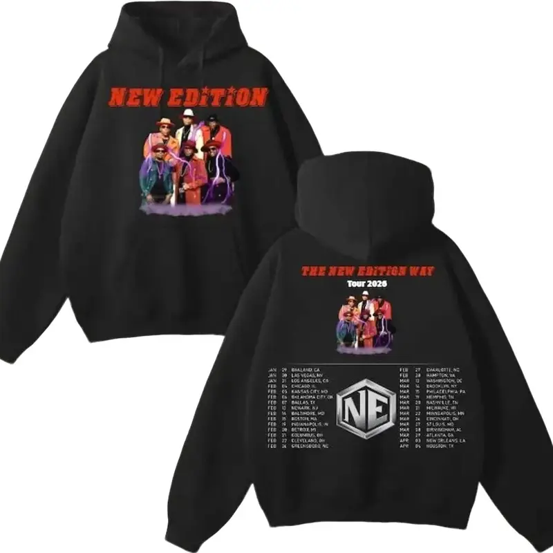 Youth & Adult New Edition Tour 2026 Graphic Hoodie, Unisex Oversized Hoodie Pullover 90s R&B Music Concert Style with Tour Dates