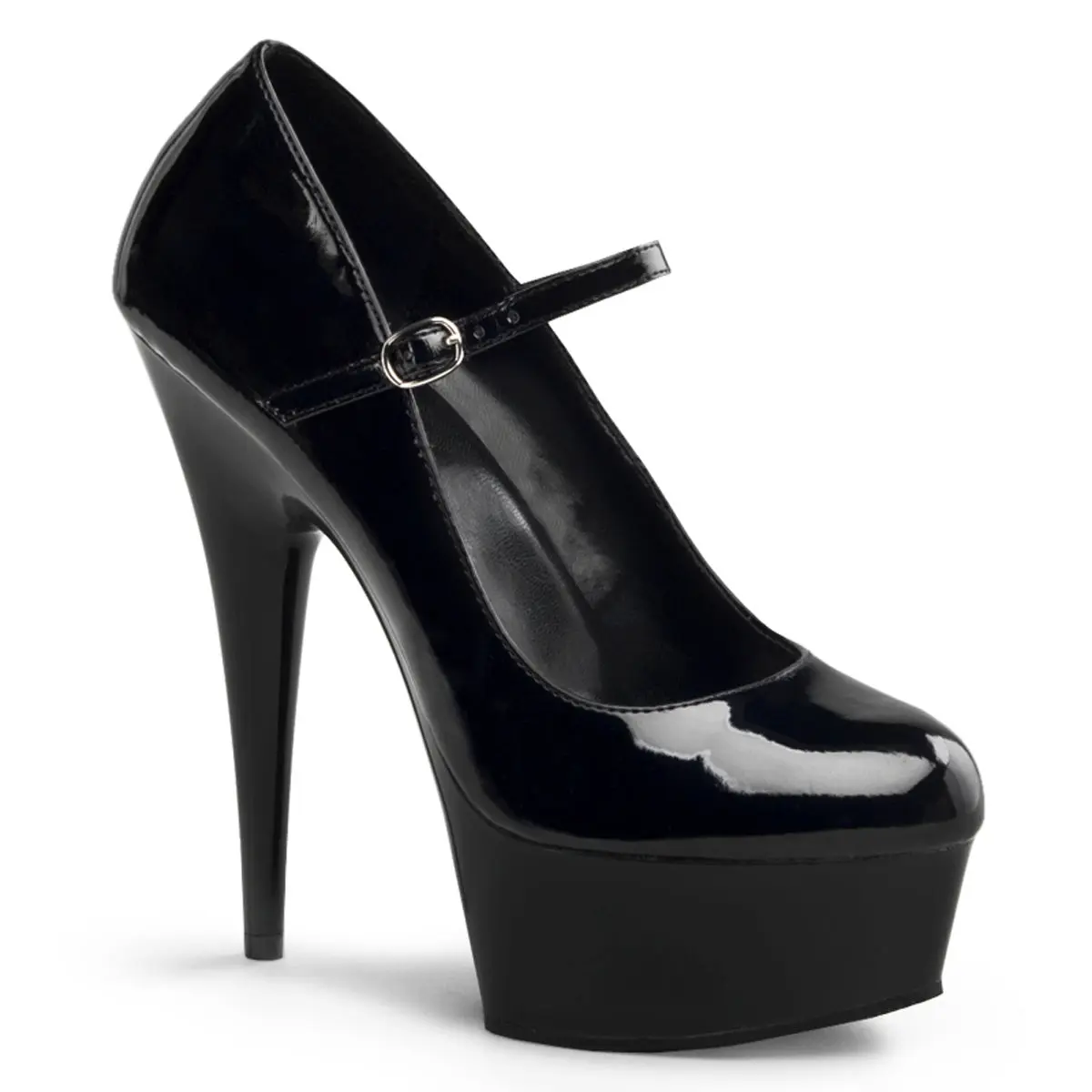 Pleaser Women's Delight-687 Patent Mary Jane Pumps with Strap, 6" Stiletto Heel & 1.75" Platform, Chic Formal Statement Shoes, Elegant, Fashion, High Heels, Footwear, Classic, High Heeled Shoes, Evening Footwear, Elegant Heeled Shoes