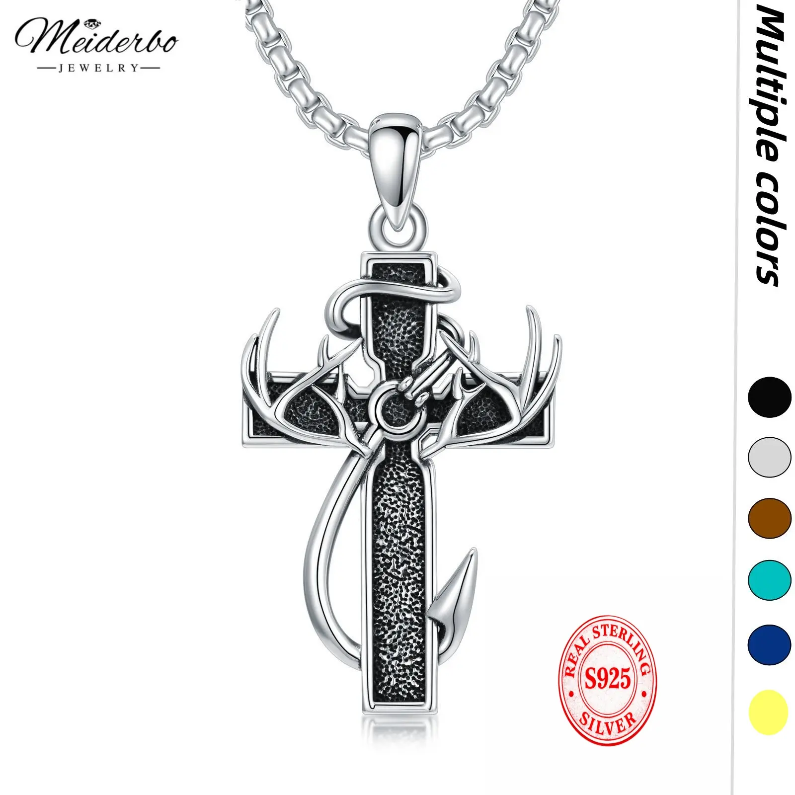 MEIDERBO 925 sterling silver cross antler necklace special version can hold ashes yera and neon valentines gifts graduation gift boys American cross necklace stainless steel chain,inspirational Bible verse cross pendant personalized Christian gift for men