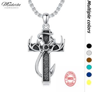 MEIDERBO 925 sterling silver cross antler necklace special version can hold ashes yera and neon valentines gifts graduation gift boys American cross necklace stainless steel chain,inspirational Bible verse cross pendant personalized Christian gift for men