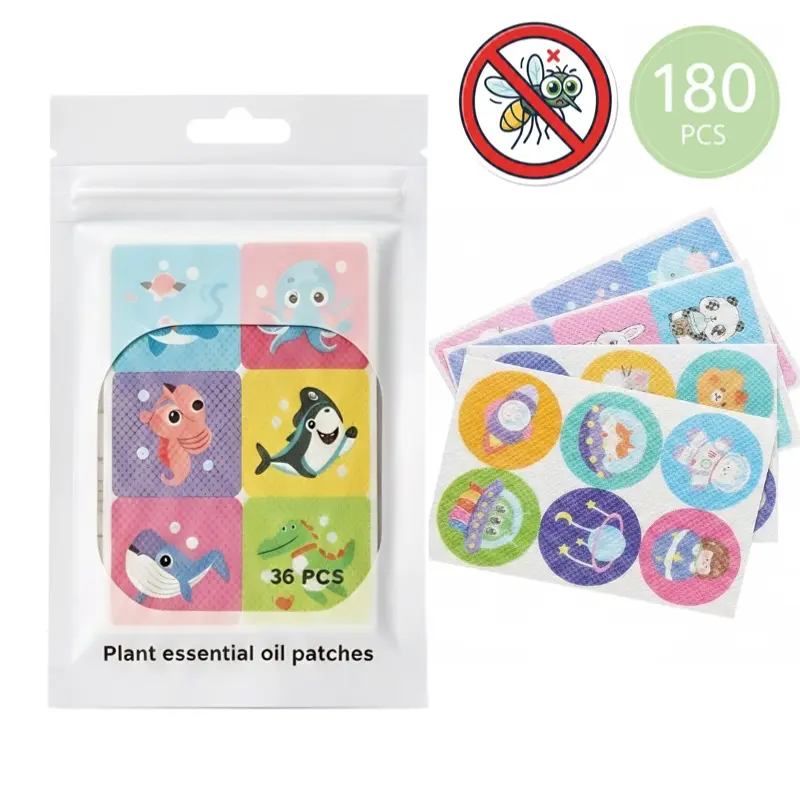 180-Count Family Plant Essential Oil Stickers with Lemongrass & Citronella Oil, DEET-Free Cartoon Patches for Summer Activities, No-Skin-Contact Wearable for Stroller & Backpack, Resealable Storage Pack, 180 Patches, Resealable Pack, Peel & Stick, Kids Ou