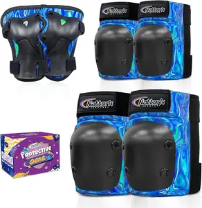 Nattork Knee Pads for Kids Youth Audlt，Knee and Elbow Pads with Wrist Guards 6 in 1 Protective Gear Set for Skateboard, Roller Skate, Inline Skates, Cycling and Scooter Boys Girls