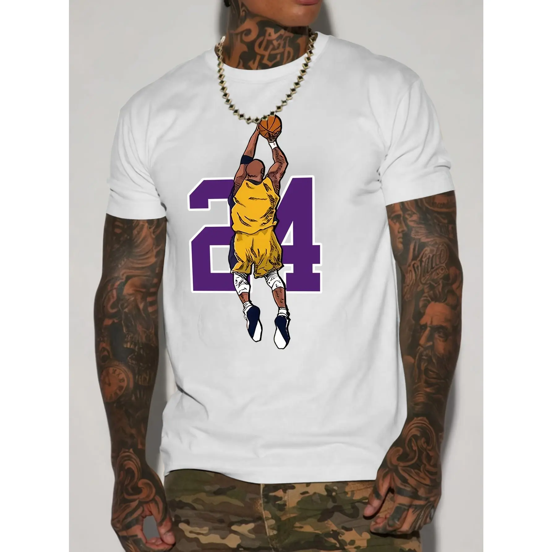 Men's Basketball Player Graphic Print T-shirt, Summer Trendy Athletic Short Sleeve Tees For Males, Stylish Casual Style