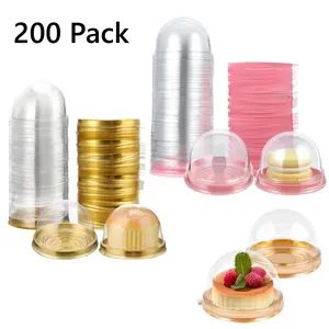 200 Pack Clear Plastic Mini Cake Box with Dome Lids, Mini Muffin Container Box Mooncake Dome Box Pastry Baking Packaging Boxes Wedding Birthday Gifts Supplies