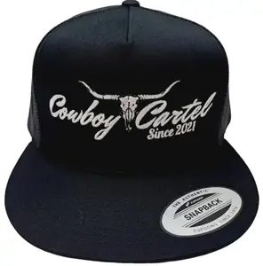 Cowboy Cartel Flat Bill Mesh Snapback Embroidered Patch Cap Hat Black