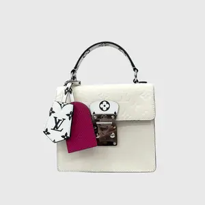 Pre-owned Louis Vuitton leather Shoulder Bags Spring Street Handbag in White Vernis with Fuchsia Accents