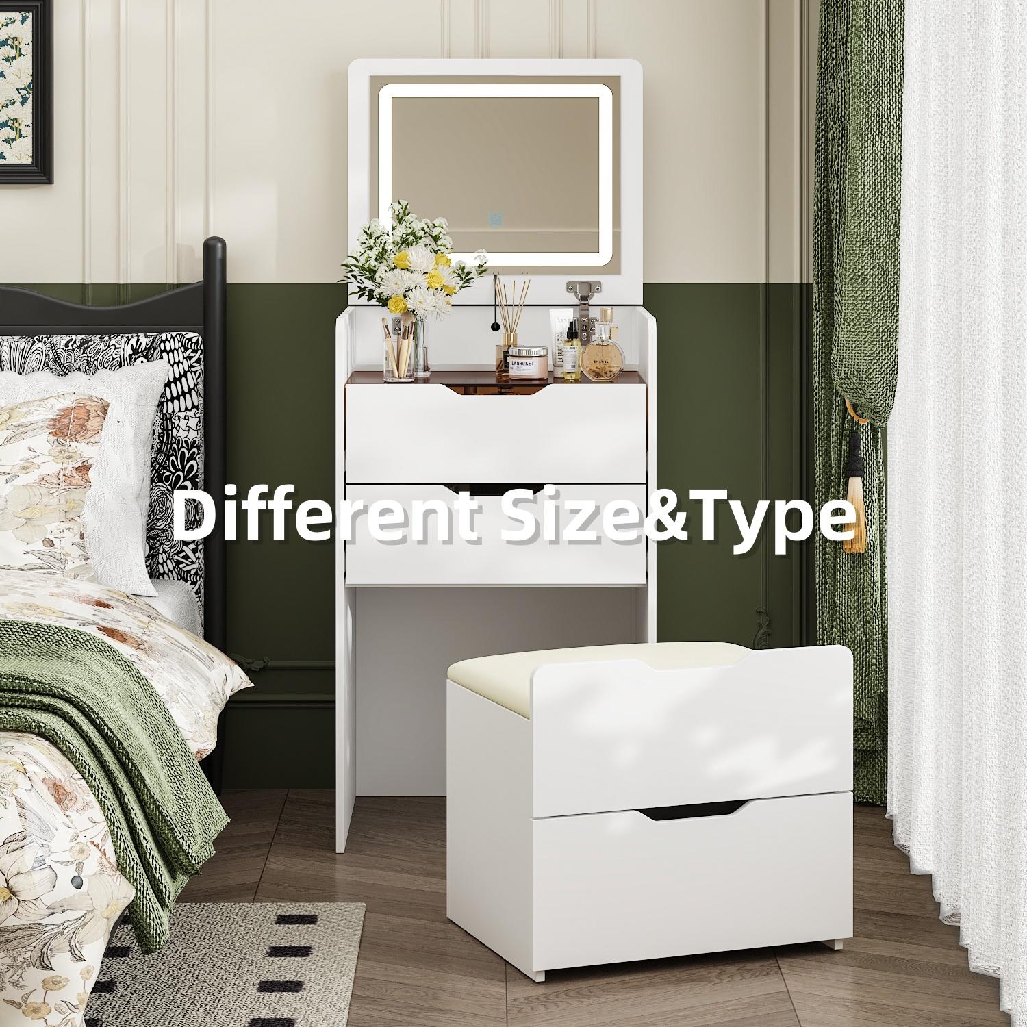 FUFU&GAGA Makeup Vanity Desk with Lighted Flip-Up Mirror, 18.3”W Dressing Table with 3 Drawers, Shelves & Cushioned Stool