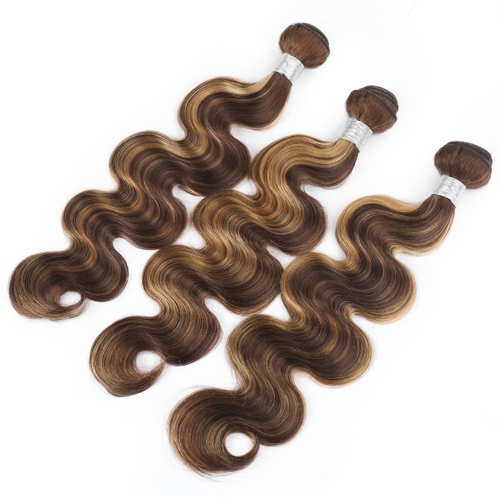 Highlight Honey Blonde Hair with Closure Brazilian Body Wave Human Hair 3 Bundles with 4x4 Lace Closure P4/27