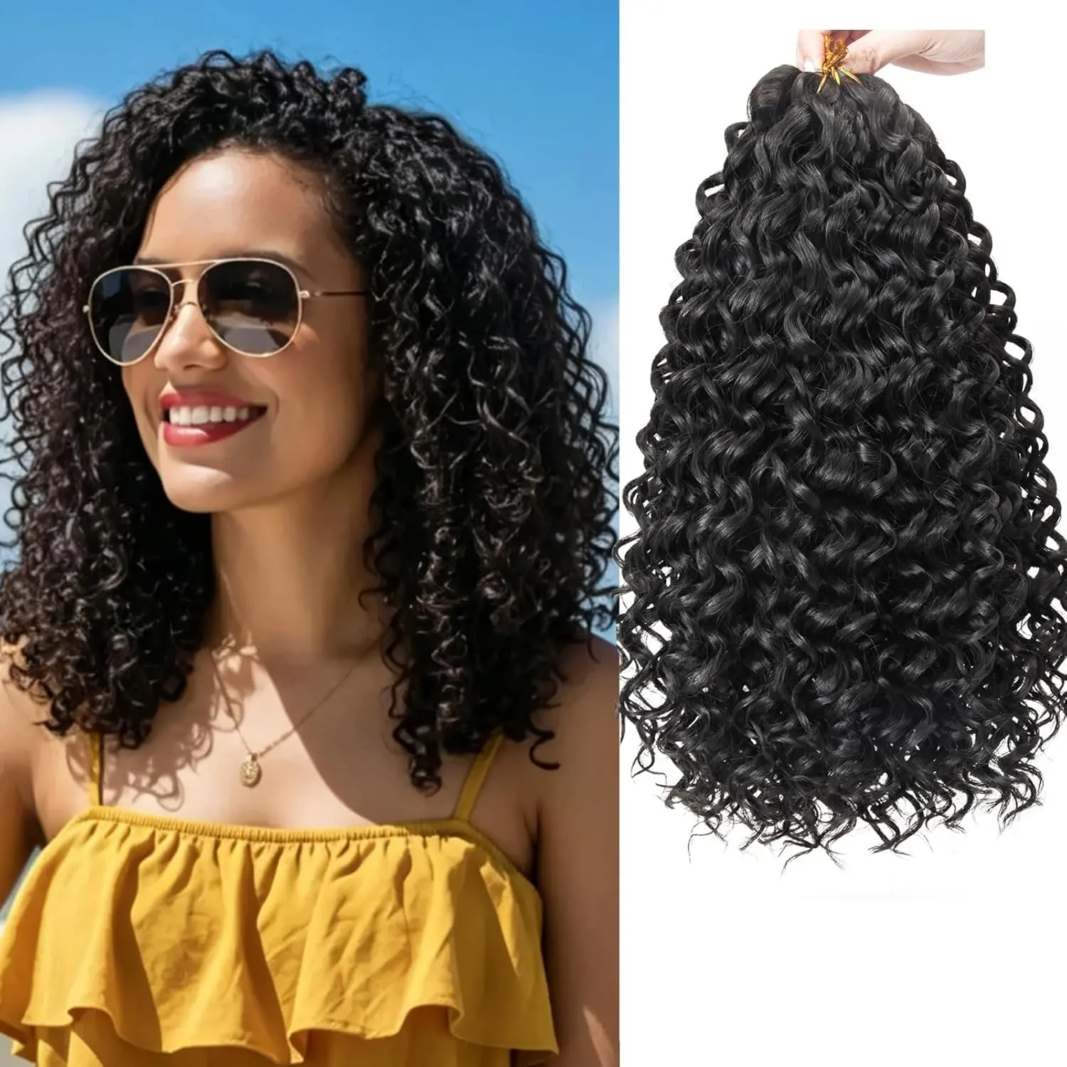 GoGo Curls 8 Packs Curly Crochet Hair GoGo Curl Synthetic Bohemian Crochet Braids Water Wave Hair Extensions for Women Natural Black Deep Wave Braiding Hair