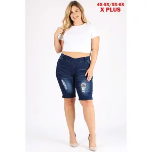 4X to 6X Plus Size Pull-on Super Stretch distressed Bermudas shorts
