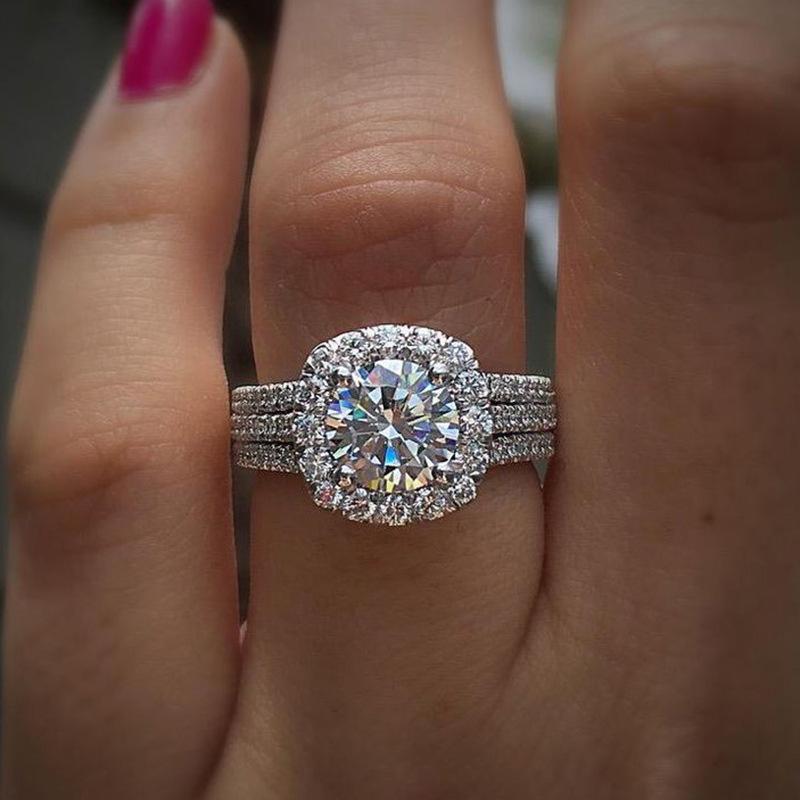 JJ CHIC Full Pavé Ring, Three-Row Design, Elegant Jewelry for Women Statement Piece Sparkling Stones Premium Material