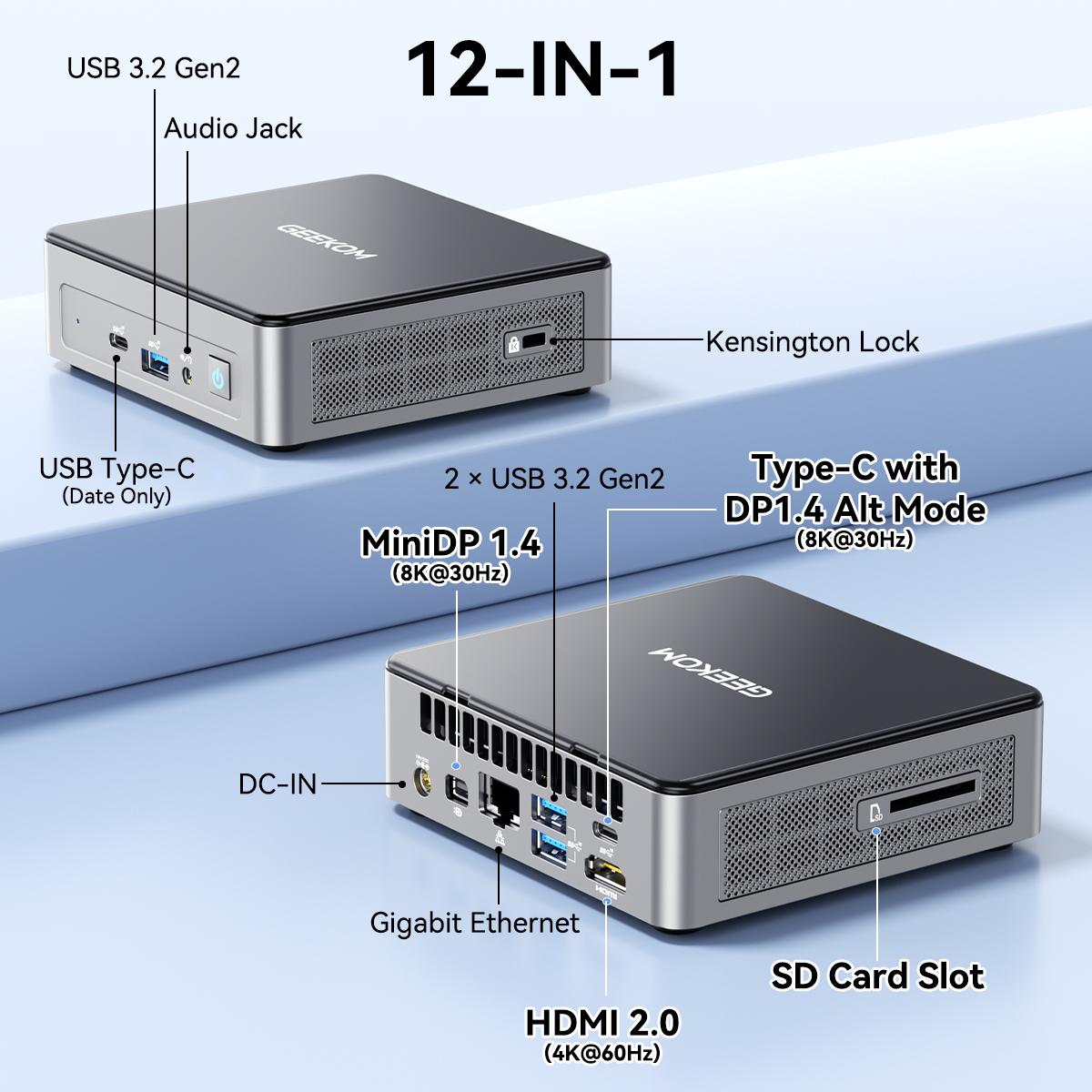 GEEKOM Air12 Mini PC | Intel 13th Gen N150, 16GB DDR5, 512GB NVMe SSD | 4K Triple Display via HDMI+MiniDP+USB-C, WiFi 6, BT5.2, Gigabit LAN, SD Slot, VESA Mount | Compact Desktop for Home, Office & Business Tower Computer GEEKOM Air12 Mini PC | Intel 13th Gen N150, 16GB DDR5, 512GB NVMe SSD | 4K Triple Display via HDMI+MiniDP+USB-C, WiFi 6, BT5.2, Gigabit LAN, SD Slot, VESA Mount | Compact Desktop for Home, Office & Business Tower Computer