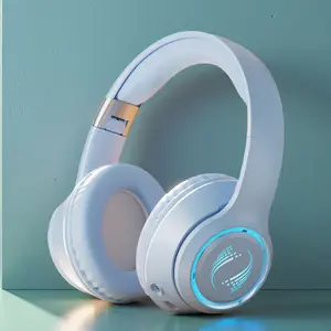 Wireless Headphones Bluetooth Headphone with RGB Lights Bluetooth Gaming Headset Low Latency Long Battery Life Comfortable Perfect for Gaming, Music, School & as a Gift for Girls and Boys, Blue