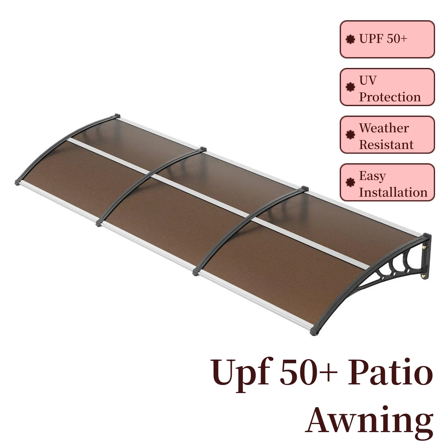 Window Door Awning Canopy 40" x 120", UPF 50+ Polycarbonate Entry Door Outdoor Window Awning Exterior, Front Door Overhang Awning for Sun Shutter, UV, Rain, Snow Protection, Hollow Sheet