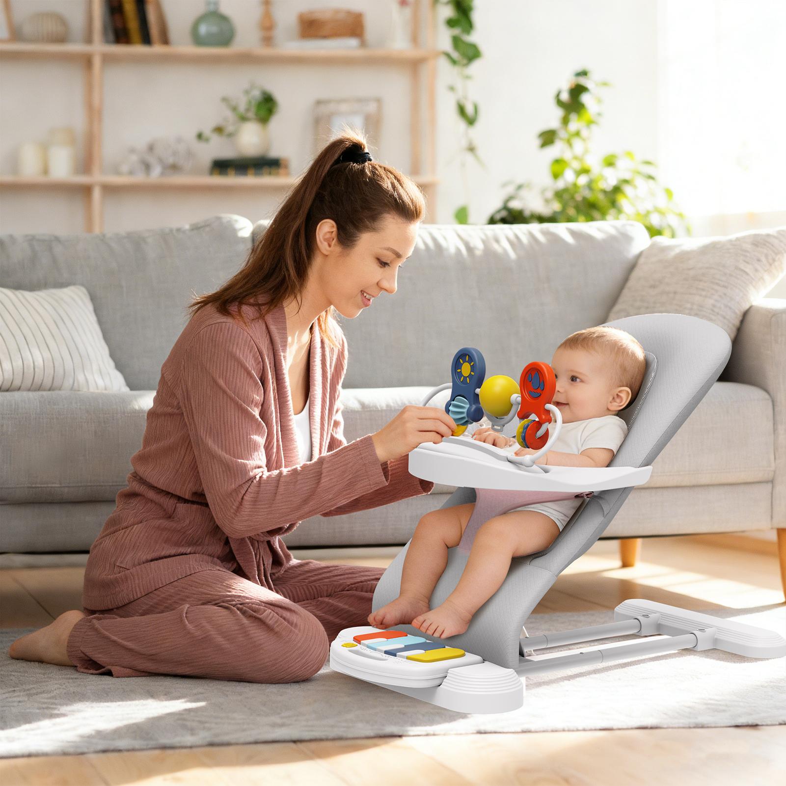 3-in-1 Baby Bouncer and Rocker with Music Piano, Infant Swing with Toys Play Bar, Baby Bouncer Chair with Detachable Tray,Baby Chair with 3-level height adjustment and 3-point Adjustable Seatbelt,Honeycomb-textured Material, Comfortable and Breathable 3-in-1 Baby Bouncer and Rocker with Music Piano, Infant Swing with Toys Play Bar, Baby Bouncer Chair with Detachable Tray,Baby Chair with 3-level height adjustment and 3-point Adjustable Seatbelt,Honeycomb-textured Material, Comfortable and Breathable